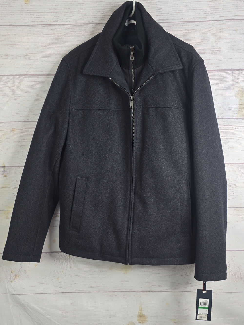 Tommy Hilfiger Dark Charcoal Wool-Blend Zip Jacket NWT Sz LARGE